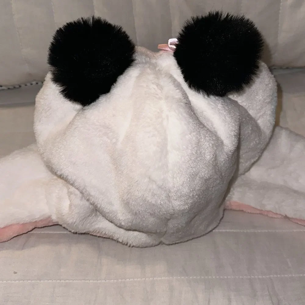White Black Pink Little Girl Panda Hat with Hand Warmer Pockets